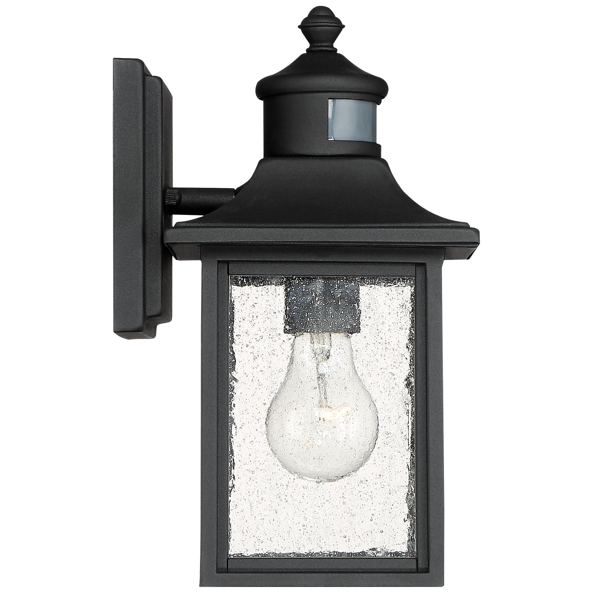John Timberland Moray Bay Mission Outdoor Wall Light Fixtures Set of 2 Black Dusk to Dawn Motion Sensor 11 1/2" Seedy Glass for Exterior