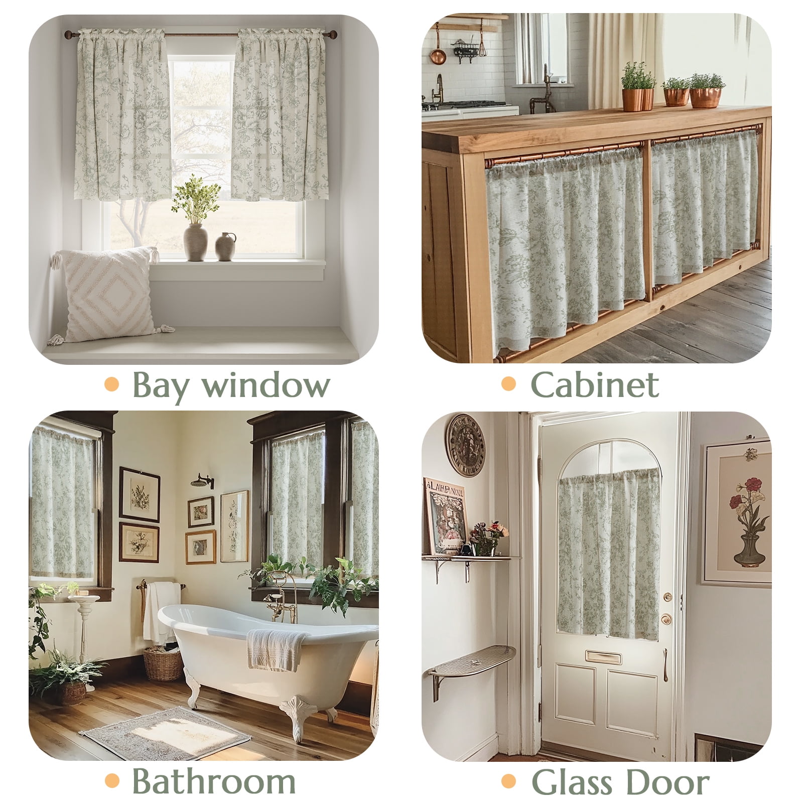 Curtainking Floral Kitchen Curtains Linen Cafe Curtains Sage Flower 26x36 inch Length Curtains for Living Room 2 Panels