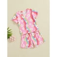 thumbnail image 5 of Elippeo Toddler Girl Rainbow Outfit, Daisy Print Short Sleeve Lettuce Trim Tops Elastic Waist Shorts Baby 2 Piece Summer Set, 5 of 9