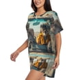 thumbnail image 2 of Kdxio Desert Monkeys Drive Print Pajamas Sets for Women Short-Sleeved Pjs with Lounge Shorts Two Piece Sleepwear S-4XL, 2 of 5
