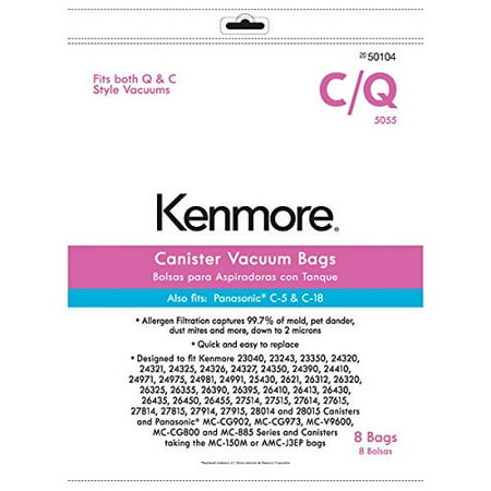 8 Kenmore Style C & Style Q Allergen Filtration Canister Vacuum Bags, 50104. Also Fits Panasonic C-5, C-18.