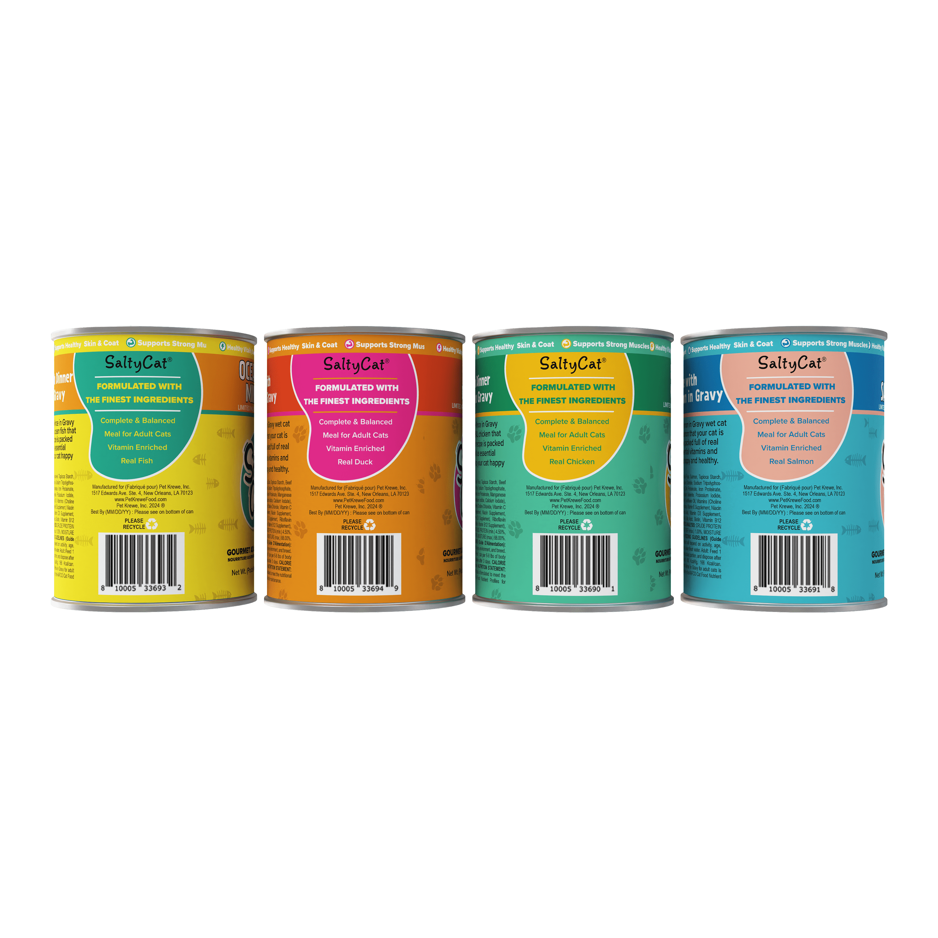 Salty Cat Premium Corn-Free Salmon, Chicken, Duck & Ocean Fish Flavor Mince in Gravy Wet Cat Food Variety Pack, 156 oz (12 Pack)