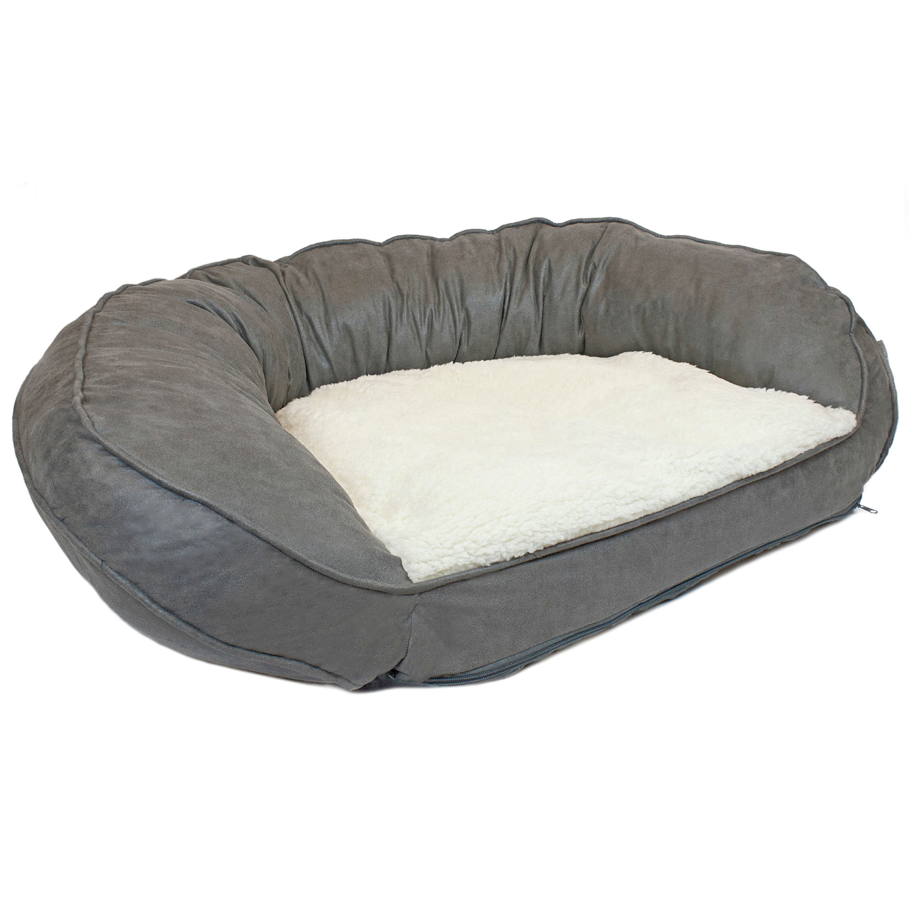 Precious Tails Vegan Leather Curved Orthopedic Memory Foam Sofa Pet Dog Bed