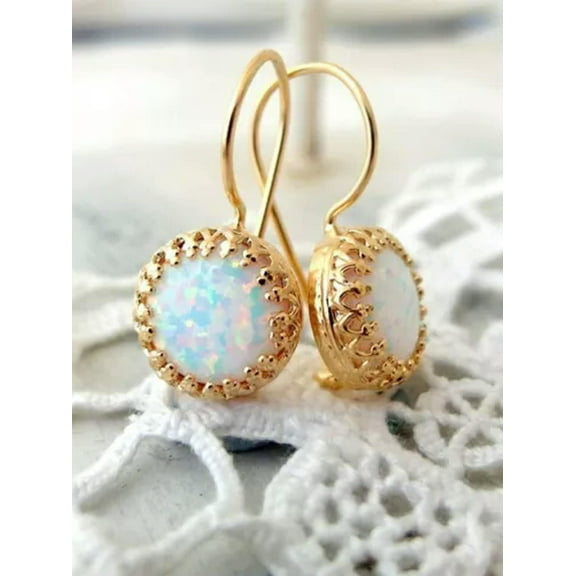EOEMY Simple Silver Earrings White Fire Opal Ear Hook Drop Women Wedding Jewelry Gift-#5