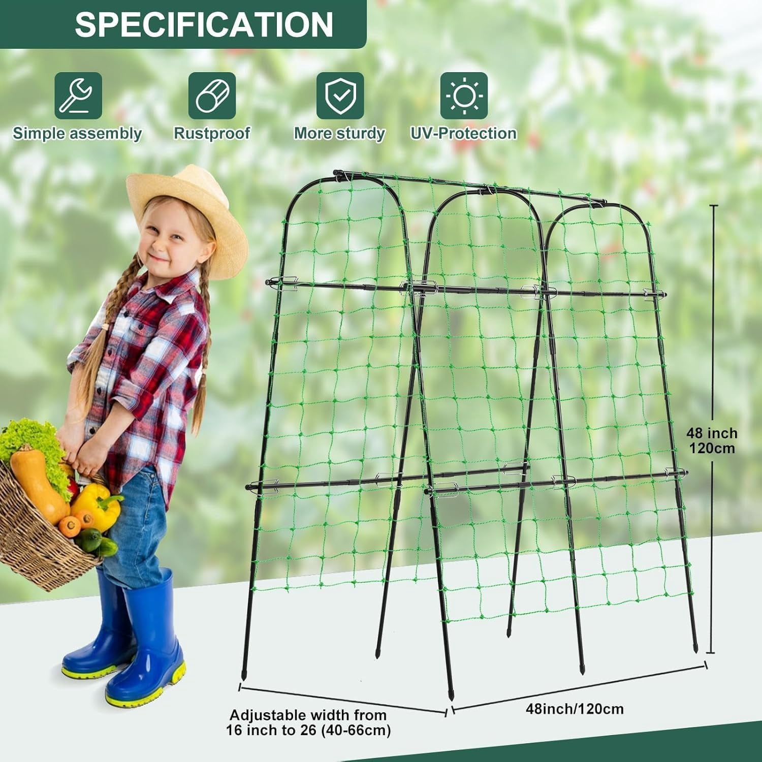 Garden Cucumber Trellis for Climbing Plants Outdoor, U-Shape Arch Trellis for Garden Raised Bed, Plant Support for Grape Vine Tomato Vegetable Pea Bean