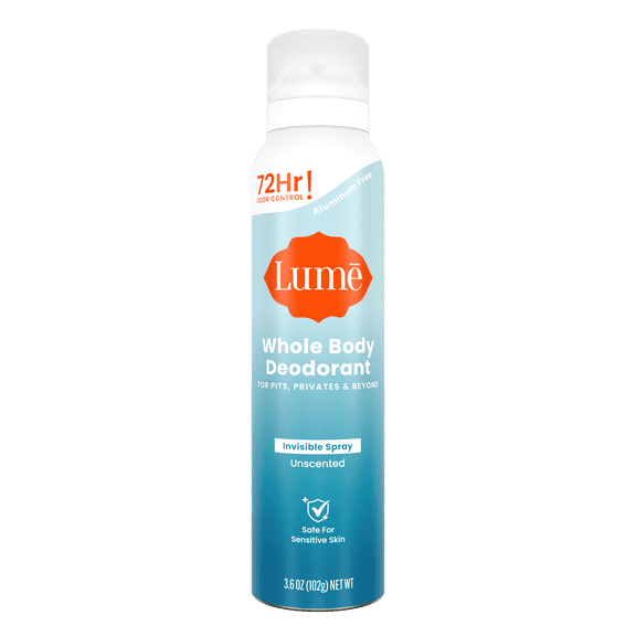 Lume Whole Body Deodorant for Women, Spray Deodorant, Aluminum Free, Unscented, 3.6 oz