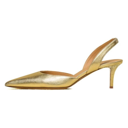 XYD Women Fashion Kitten Heel Slingback Ankle Strap Pumps Pointed Closed Toe Slip On Comfortable Formal Office Lady Shoes Size 8.5 Gold