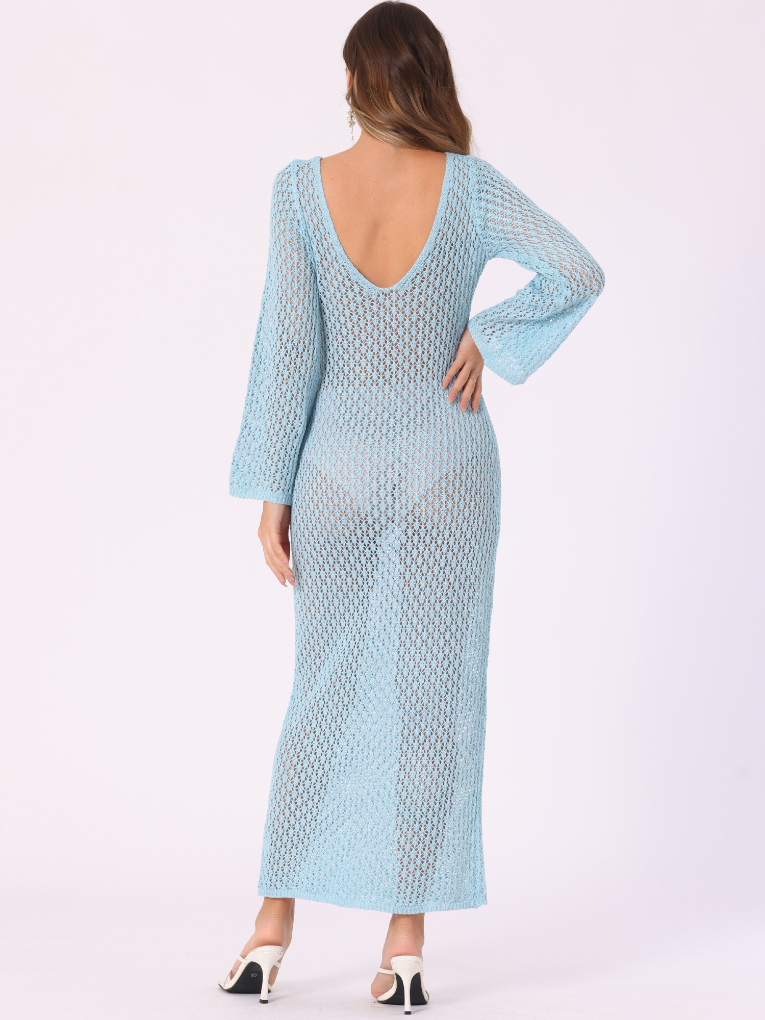 DARING DIVA Beach Cover Ups Long Sleeve Swim Bathing Dress M Blue