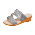 thumbnail image 2 of Willtoo Women's Glitter Sequins Peep Toe Platform Wedge Slip On Mules Plus Size Summer Orthopedic Sandals, 2 of 7