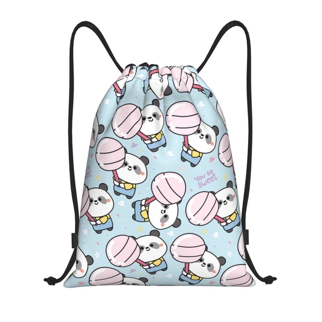 Xecao Cute Panda Bear Pattern Sports Drawstring Backpack - String Swim Gym Bag with Wet Proof Pocket for Women&Men-Medium
