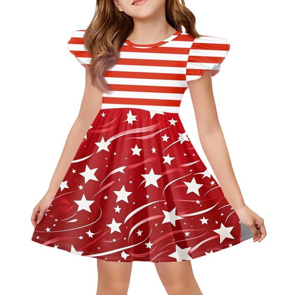 Grblisyd 4th of July Girls Dress Sleeveless Crew Neck Patriotic Dresses USA Flag A Line Dress for Kids Girl 1-13 Years