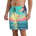 Adobk Retro Palm Beach Sunset Print Men's Swim Trunks Hawaiian Bathing