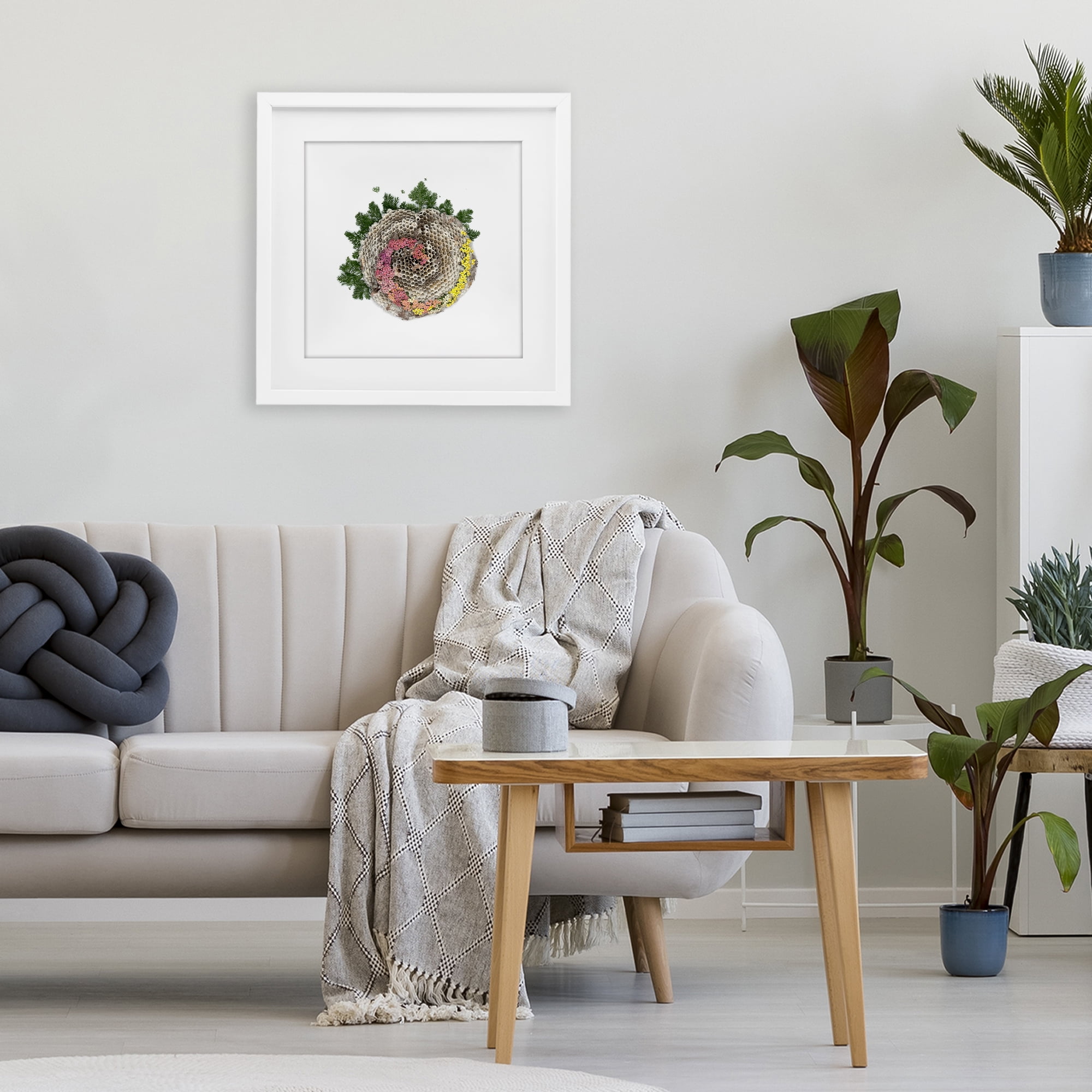 Stupell Industries Honeycomb with Botanicals White Framed Print Under Glass, design by Beth Adoette