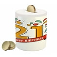 thumbnail image 1 of 21st Birthday Piggy Bank, Digital Print Age 21 with Sports Theme Design with Colorful Florals Print, Ceramic Coin Bank Money Box for Cash Saving, 3.6" X 3.2", Multicolor, by Ambesonne, 1 of 4