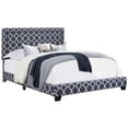 thumbnail image 1 of Home Fare Marine Navy Quatrefoil Upholstered Queen Bed with Nail Head Trim, 1 of 8