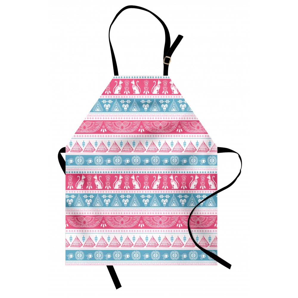 Tribal Apron Ancient Egyptian Icons Cats Wings Pyramids Triangles Historical Pattern, Unisex