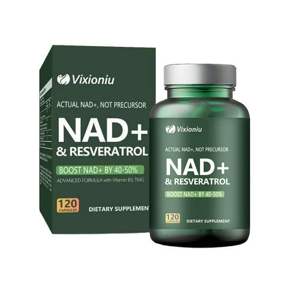 NAD+ Supplement with Resveratrol - 120 Capsules, 40% NAD+ Boost, Anti-Aging Cellular Energy & Repair