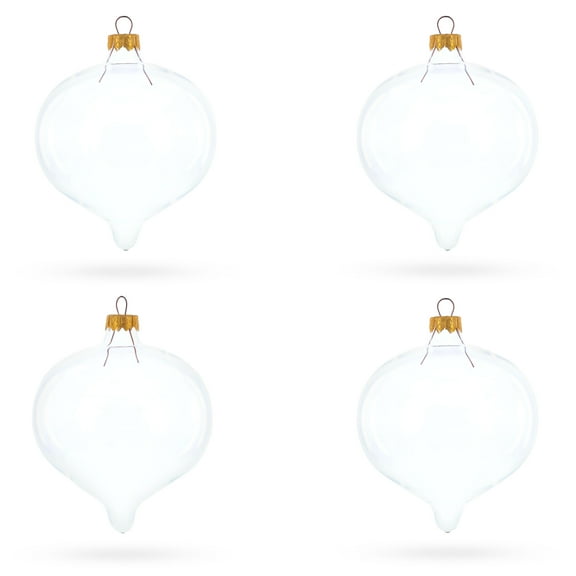 Set of 4 Pointed Onion-Shape Finial Clear Glass Christmas Ornaments