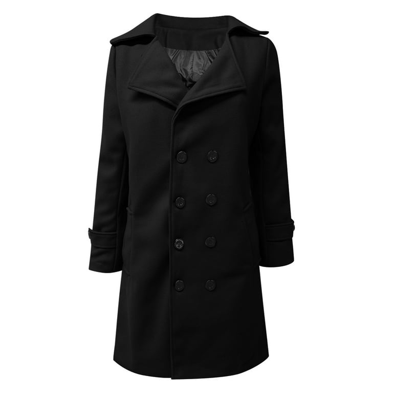 LNWUY Mens Full Length Winter Trench Coat Double Breasted Woolen