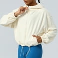 thumbnail image 5 of Zpanxa Women's Athletic Hoodie Jacket Long Sleeve Full Zip Yoga Sweatshirt with Pockets Loose Fit Casual Workout Running Top Beige XL, 5 of 6