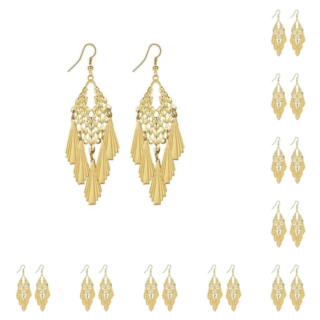 Qarigey Paquete de 2 pendientes estilo barroco Vintage Metal Scrub oreja colgante bohemio mujer accesorios San Valentín para vacaciones oro Oro 10Conjunto