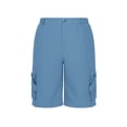 thumbnail image 4 of Amzcrzy Cargo Shorts for Men with Button Pockets Oversized Staight Leg Summer Workout Shorts Lightweight Elastic Waist Knee Length Hiking Shorts Casual Solid Color Outdoor Mens Shorts Blue 2XL, 4 of 7