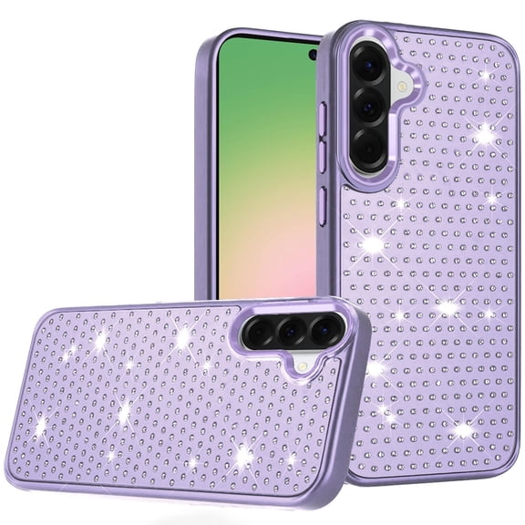 For Samsung Galaxy A57 Beautiful Diamond Metallic Design Metal Chrome Edged Hybrid - Purple