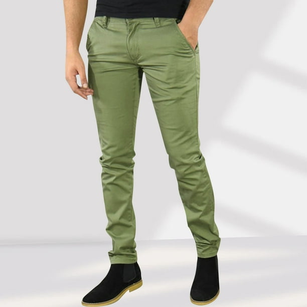 Ceisia Men's Gift Slim Straight-leg Solid-color Casual Pants Mid-Rise Button & Zipper Waist Minimalist Topstitching Pants