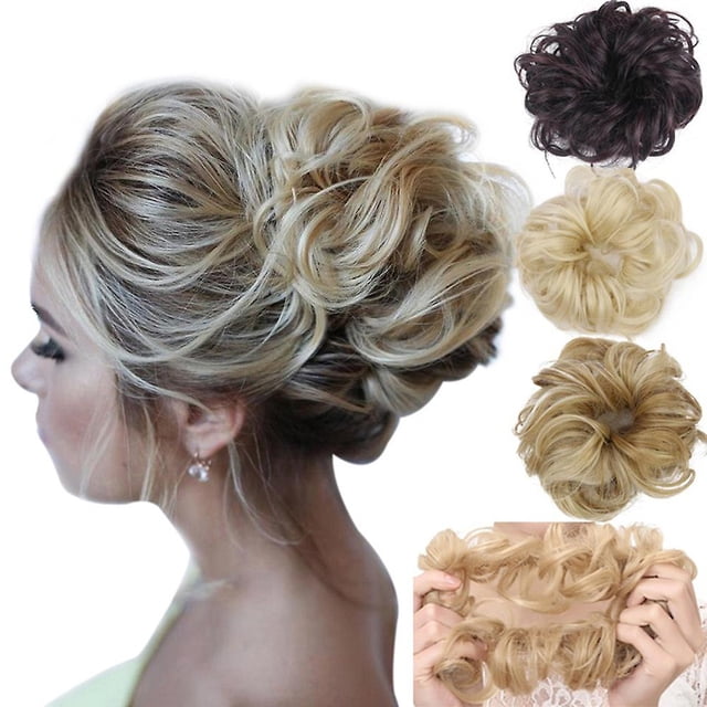 Farfi Fashion Women Hair Bun Extension Wavy Curly Messy Donut Chignons Wig Hairpiece zhangyuxiang LED