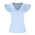 thumbnail image 5 of Puntoco Women tops for Summer 2025 Clearance Women's Summer Sleeveless Tops V Neck Ruffle Shirts Knit Ribbed Tank Top Blouse Light Blue L(L), 5 of 5