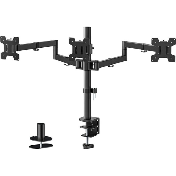 TEMOGU-Triple Monitor Mount, 3 Monitor Desk Mount for 13-27 inch Computer Screens, Holds up to 22 lbs, Triple Monitors Stand for Desk, with Tilt, Swivel, Rotation, VESA 75/100mm (M003S), Black