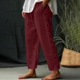 thumbnail image 2 of aidice Cotton Linen Pants for Women Straight Leg Drawstring Elastic Waist Pants With Pockets Summer Vacation Pants, 2 of 5
