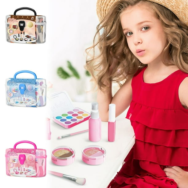 Set de maquillaje de simulación para principiantes | Kit de juego cosmético completo con pinceles Bolsa compacta de lápiz labial | Materiales plásticos seguros | Organizador portátil | Desarrollo de