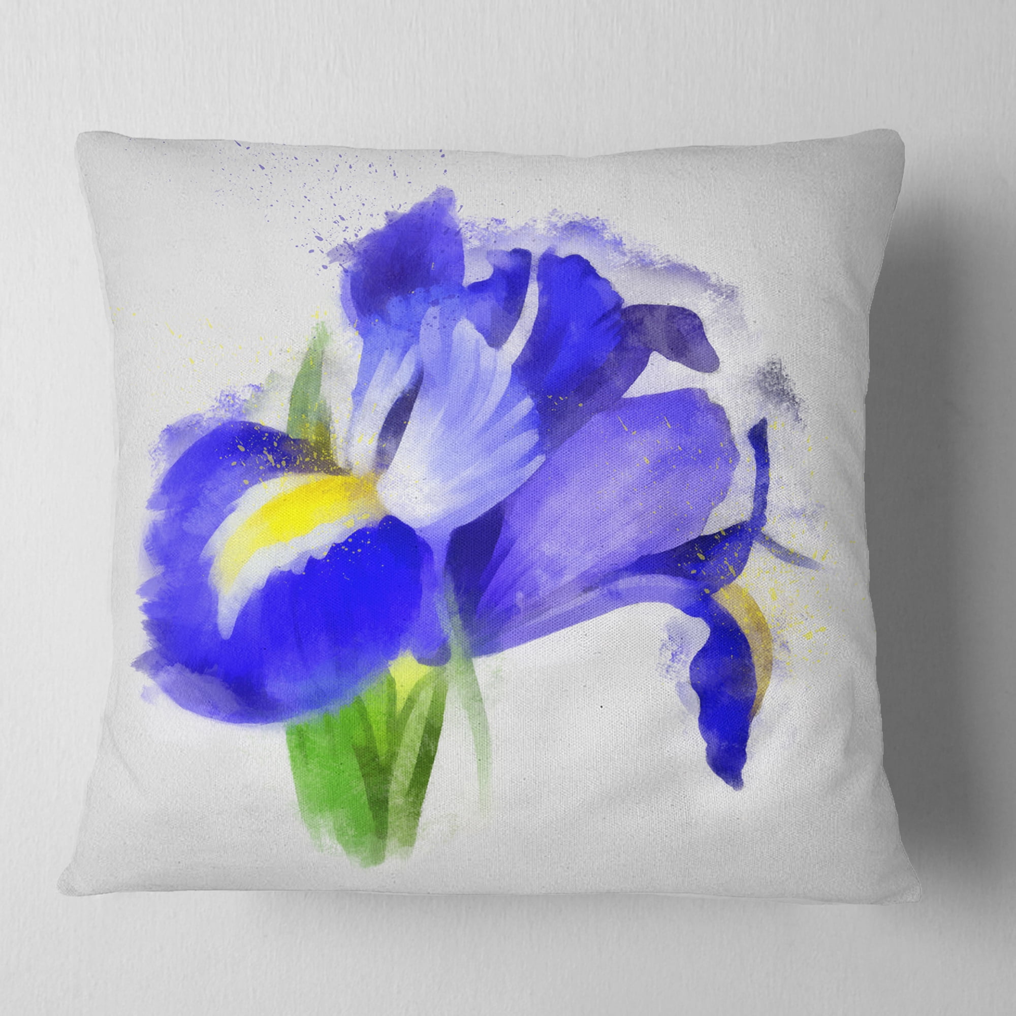 Designart Bloomy Blue Watercolor Rose - Floral Throw Pillow - 16x16
