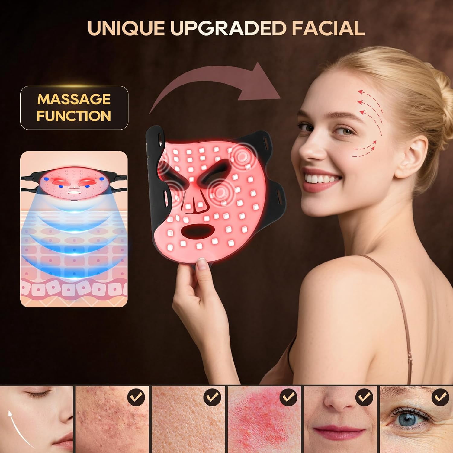 Morfone Red Light Therapy for Face, 4 Modes Led Face Mask Light Therapy with Remote, Portable Light Therapy Mask for Skin Care at Home, Travel