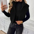 thumbnail image 2 of Womens Fleece Zip Up Vest Stand Collar Sleeveless Cropped Sherpa Waistcoat Casual Outerwear Layering Jacket for Fall Winter Daily Commute Outing,XL,Black, 2 of 7
