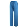thumbnail image 2 of UTTOASFAY Women Casual Solid Pants Cotton Linen Elastic Waist Drawstring Long Wide Leg Pants Blue M, 2 of 8