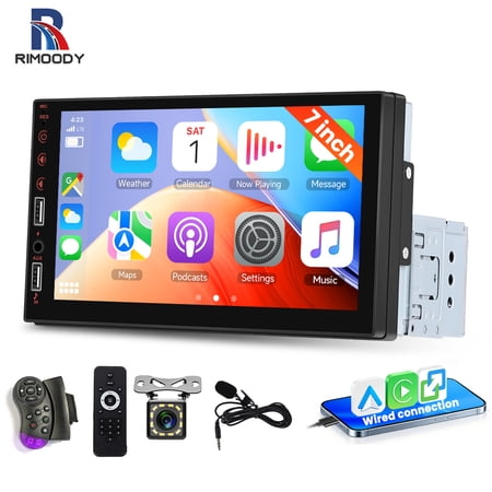 Rimoody 7 in Single Din Car Stereo with Wield Carplay&Android Auto Mirror Link Bluetooth 5.1 +Backup Camera and Mic
