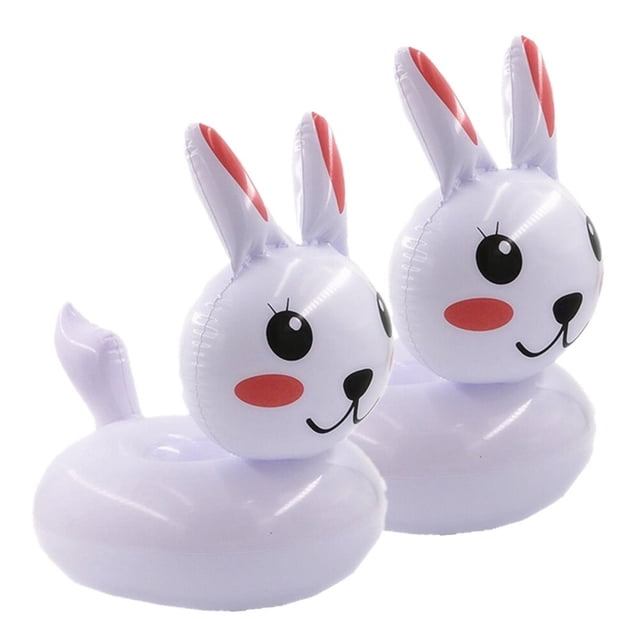 2Pcs Rabbit Pattern Beer Holder Water Surface Inflatable Floating Beer Bottle Holder Floating Beer Tray Mat (White)