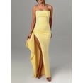 thumbnail image 4 of Women'S Strapless Tube Dress Backless Ruched Split Bodycon Cocktail Maxi Dresses Light Yellow L, 4 of 10