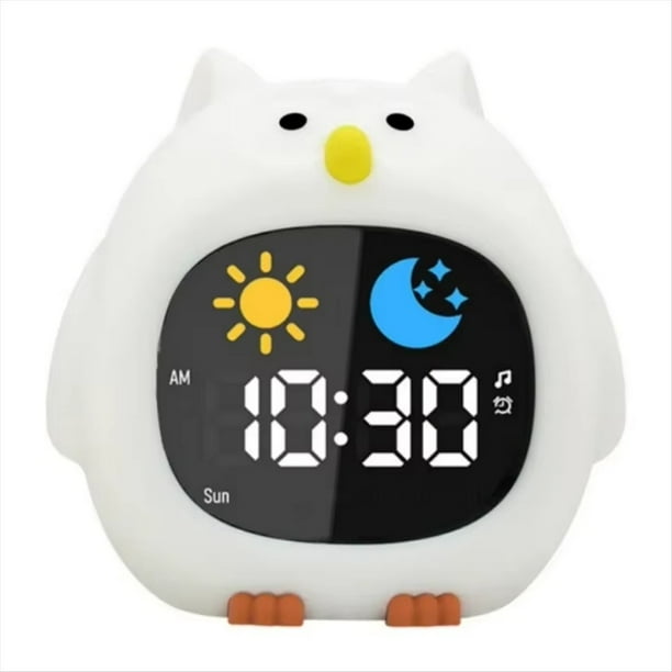 Reloj Despertador para Niños con Forma de Búho, Reloj de Entrenamiento para Dormir para Niños Pequeños, Luz de Noche Táctil para el Dormitorio de los Niños