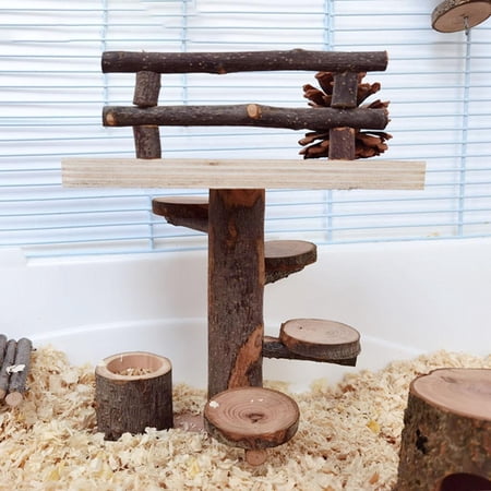 Natural Wooden Hamster Toys Set, Climbing Ladder Molar Toy Platform Cage Stairs Funny for Small Pets Food Bowl Chinchilla Exercise Supplies
