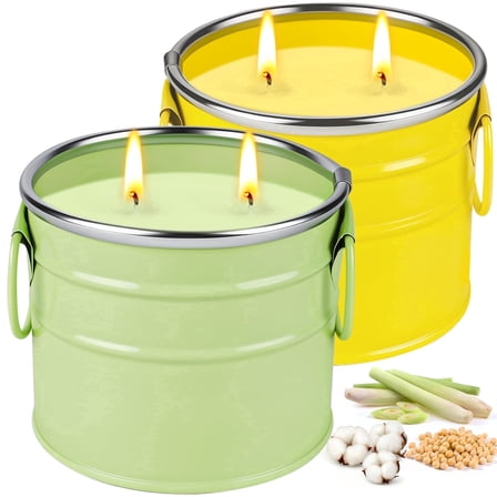 Giphtpoeet Citronella Candles Outdoor 2-Pack 10oz 2-Wick Summer Outside Lemongrass Scented Tin Container Candles for Patio Garden Balcony Backyard Camping