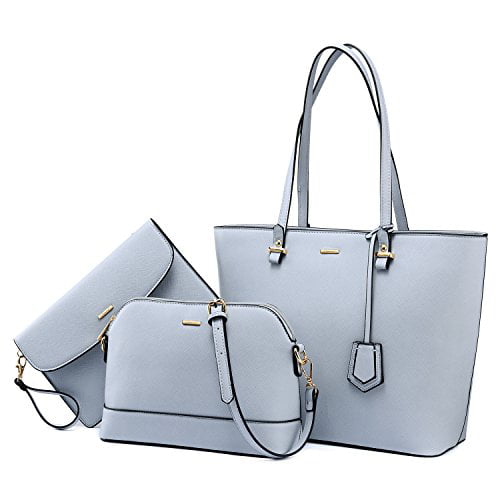 Handbags for Women Tote Bag Shoulder Bags Fashion Satchel Top Handle  Structured Purse Set Designer Purses 3PCS PU Stand Gift Light Blue