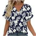 thumbnail image 2 of Cutuoiiu Women's Floral Printed Summer V Neck Short Sleeve Leisure Tshirts Gifts, 2 of 7