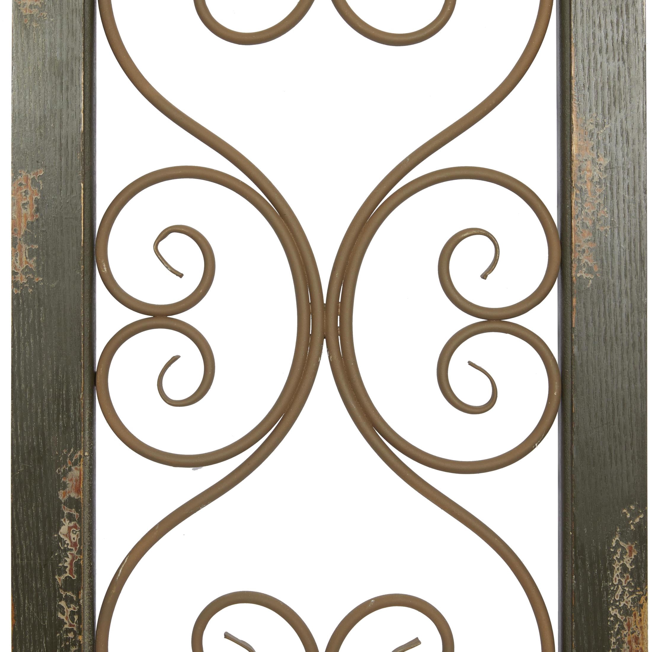 DecMode Brown Rustic Wood Scrollwork Pattern with Arched Frame Wall Décor, 15"W x 48"H
