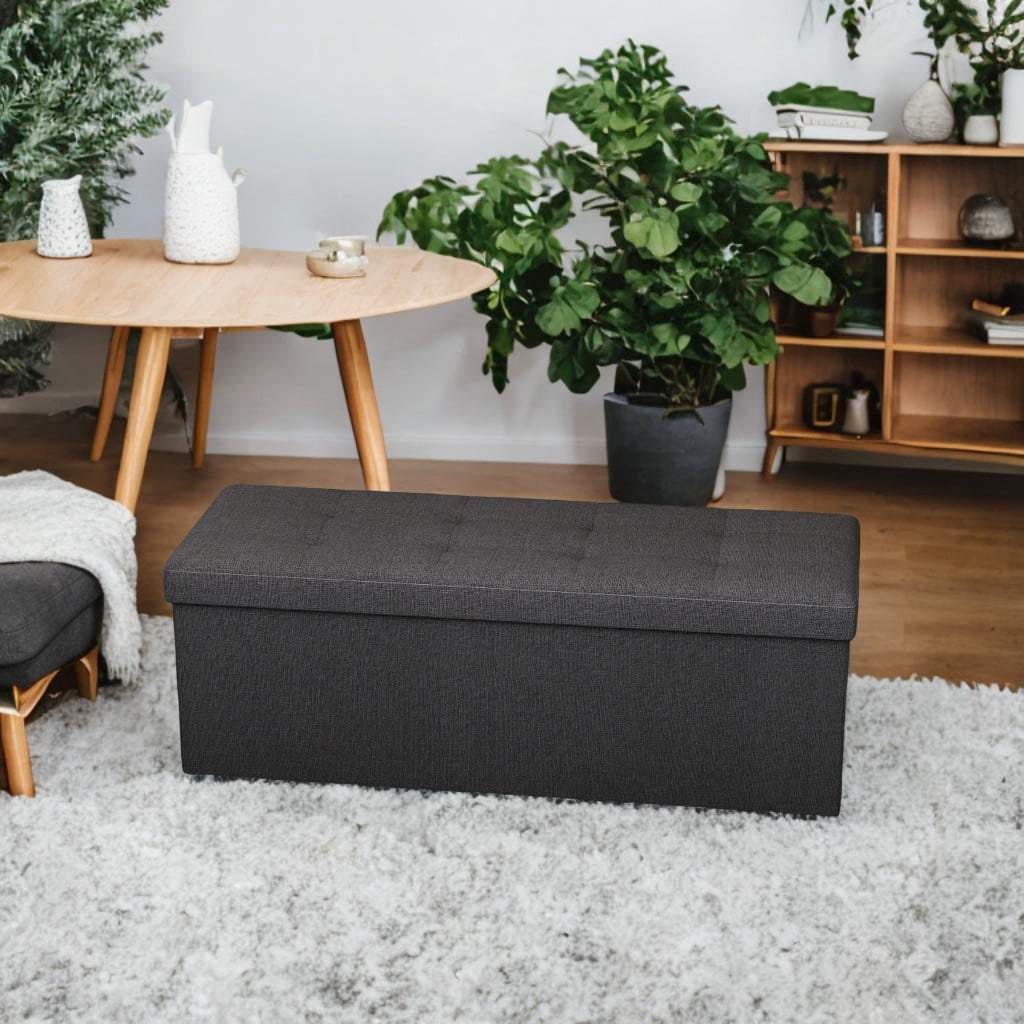 LEDREM 43" Foldable Storage Ottoman Bench with 660lb Capacity, Ottoman with Storage, Footrest, for Living Room, Bedroom, Ink Black