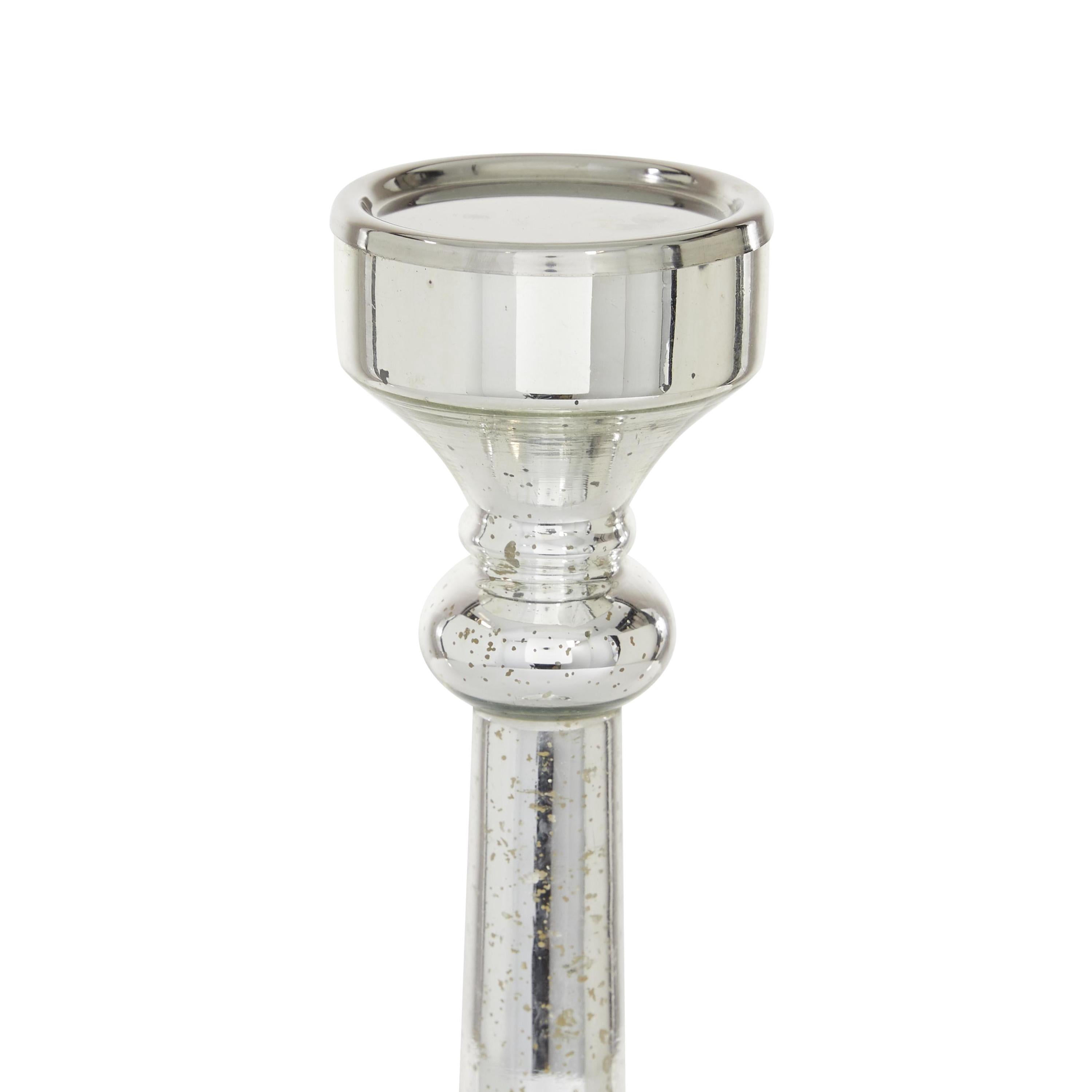 DecMode 3 Candle Silver Glass Candle Holder, Set of 3