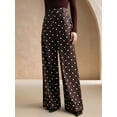 thumbnail image 6 of Women'S Polka Dots Wide Leg Tailored Pants High Waisted Belted Loose Trousers with Pockets Brown L, 6 of 9