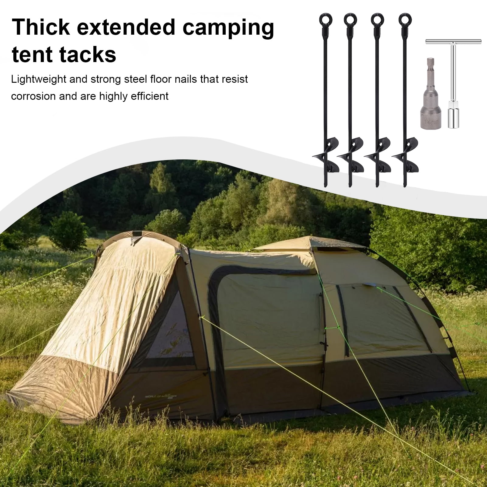 YIFAEUX 4Pcs Spiral Ground Anchors Heavy Duty Trampoline Anchors Anti-rust Coating Stable Fixation Tent Stakes with 14mm Drill Socket for Swings Sheds Tents Gazebos